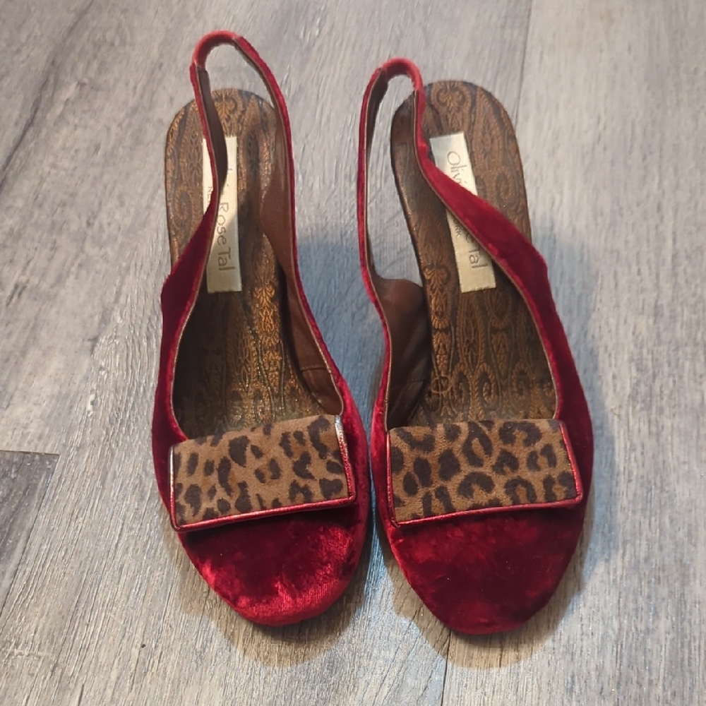 Olivia Rose Tal Red and Brown Sandals with Leopard Print